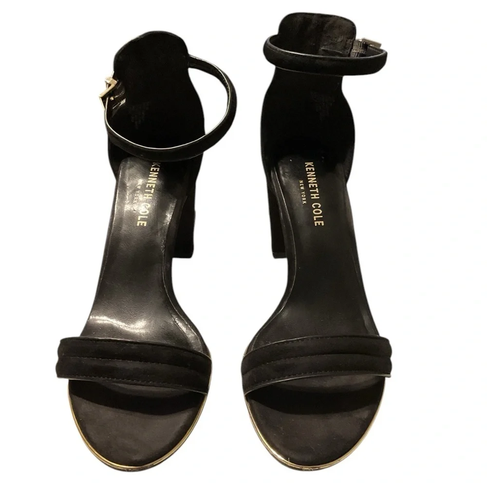 Kenneth Cole‎ Lisa Floral Embroidered Block Heels Black 8 Ankle Strap